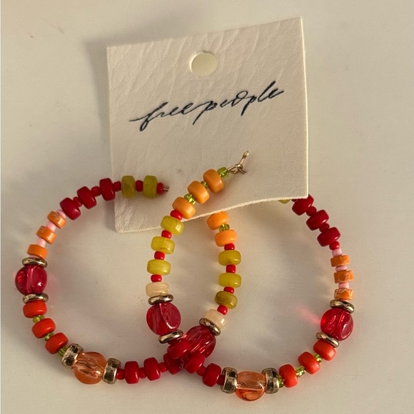 NWT Free People Colorful Beaded Hoop Earrings - Picture 1 of 2